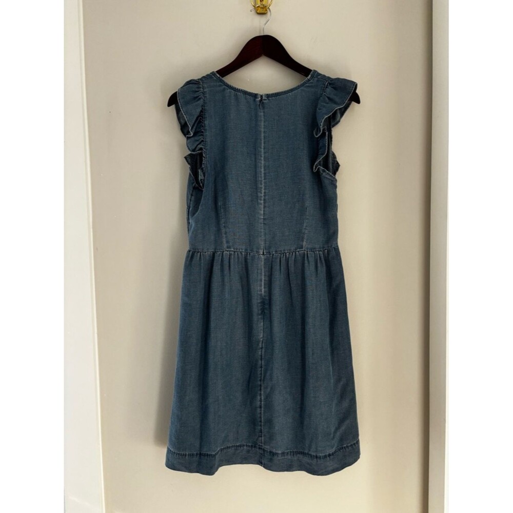 LOFT Chambray Ruffle Sleeve Dress | Soft Girl Casual Denim Mini - Picture 9 of 9